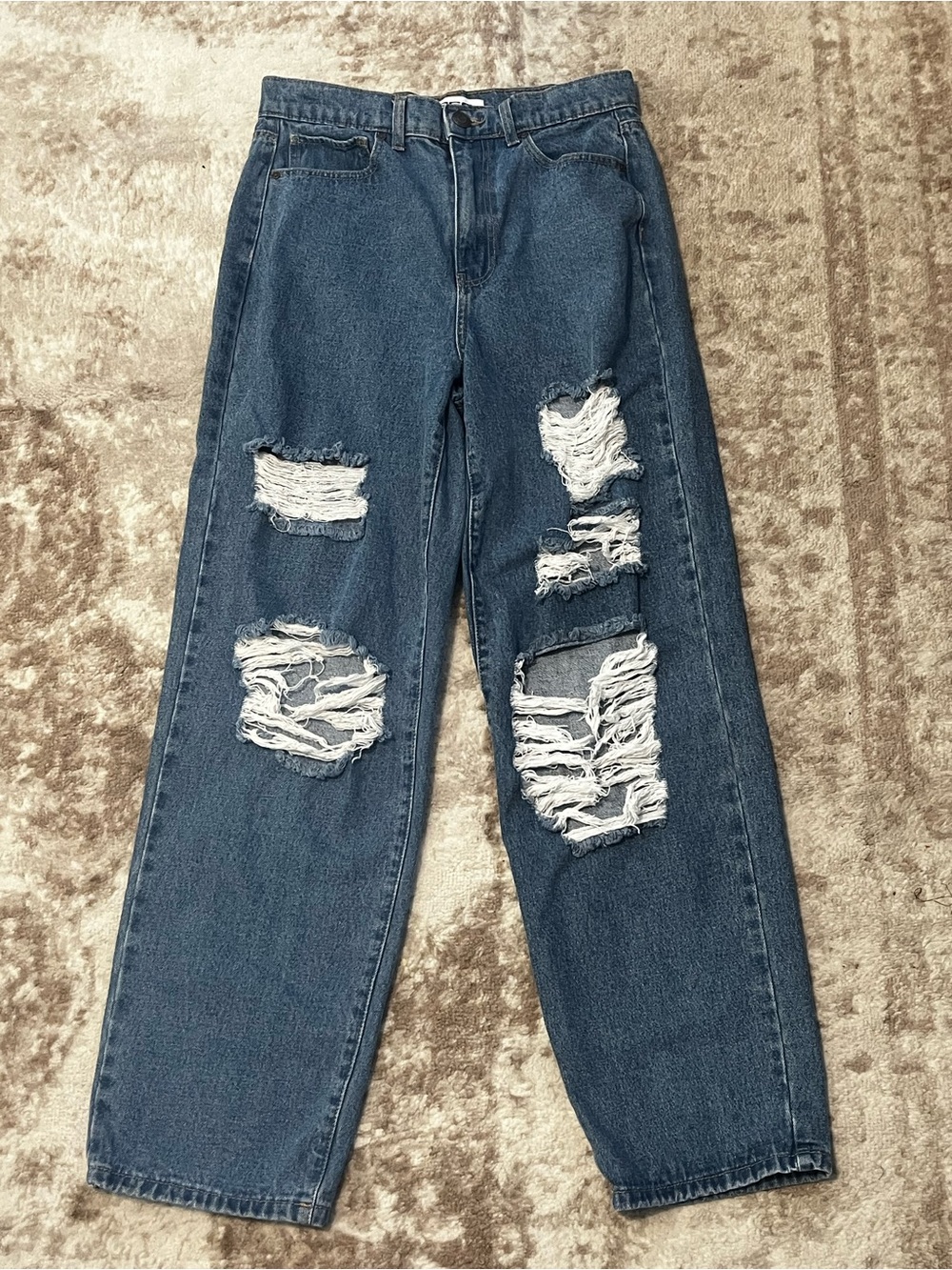 RSQ Baggy Jean Womens Size 28 High Rise Heavily Distressed Ripped Denim